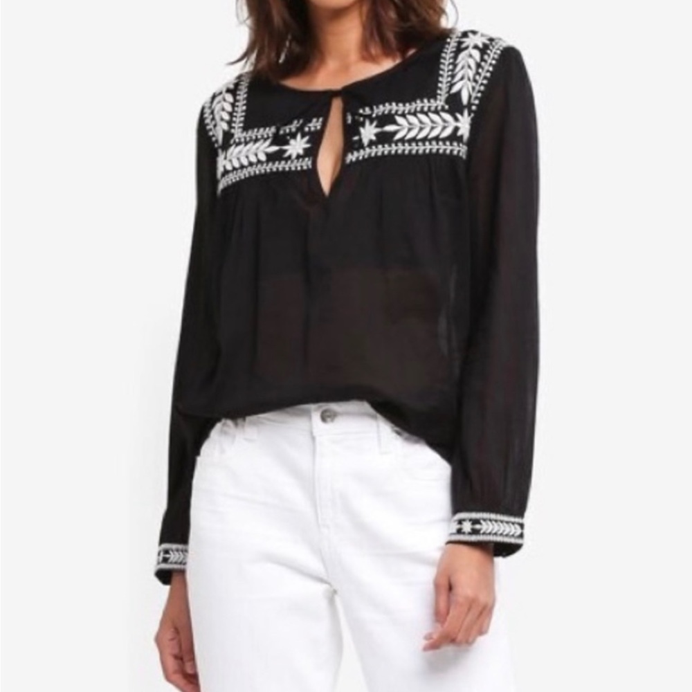 J. Crew Boho 100% Cotton Long Sleeve Lightweight Top with Embroidered Detail.